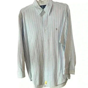 Ralph Lauren‎ Polo Yarmouth Oxford 16 1/2 - 34 Green/ Pink Striped Button Down